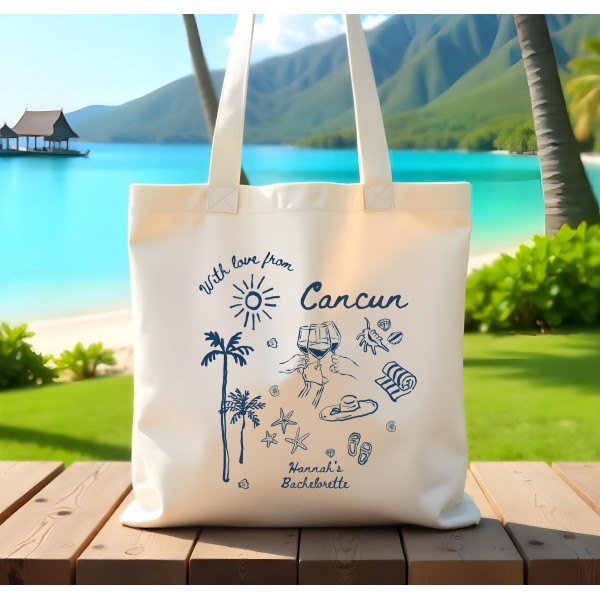 Mexico Destination Wedding Welcome Tote Bags | Cancun Palm Tree Totes