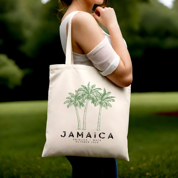 Jamaica Destination Wedding Welcome Tote Bags | Palm Tree Totes