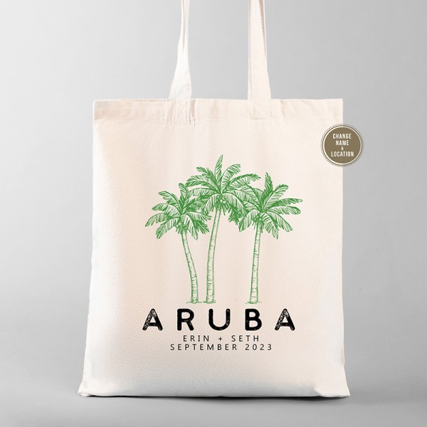 Destination Wedding Welcome Tote Bags | Aruba Palm Tree Totes | Aruba