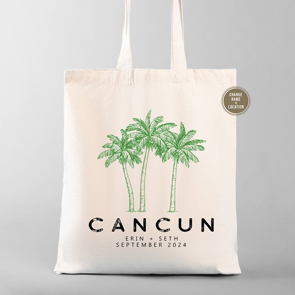 Mexico Destination Wedding Welcome Tote Bags | Cancun Palm Tree Totes