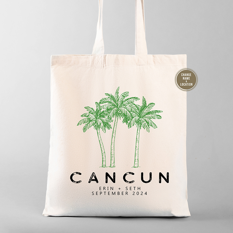 Mexico Destination Wedding Welcome Tote Bags | Cancun Palm Tree Totes Mexico Destination Wedding Welcome Tote Bags | Cancun Palm Tree Totes