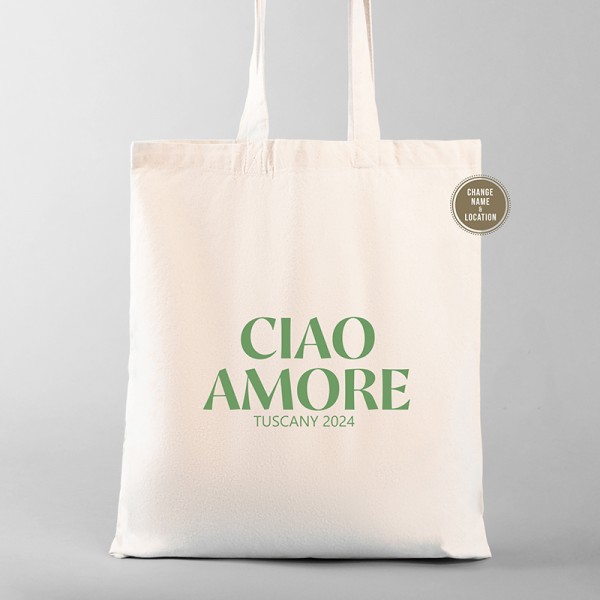 Italy Destination Wedding Welcome Tote Bags | Ciao Amore Tote | Italian Wedding gifts