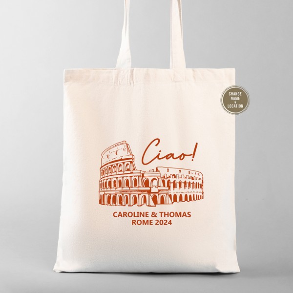 Italy Destination Wedding Welcome Tote Bags | Rome Ciao Tote