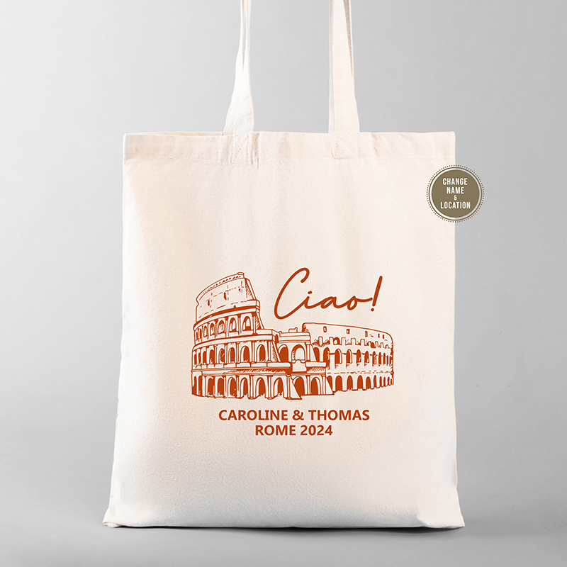 Italy Destination Wedding Welcome Tote Bags | Rome Ciao Tote Italy Destination Wedding Welcome Tote Bags | Rome Ciao Tote